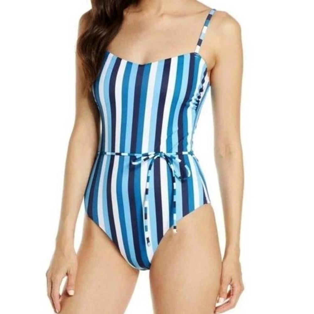 Chelsea28 Women's Multi Striped Easy Retro Tie One Piece Swimsuit In Blue